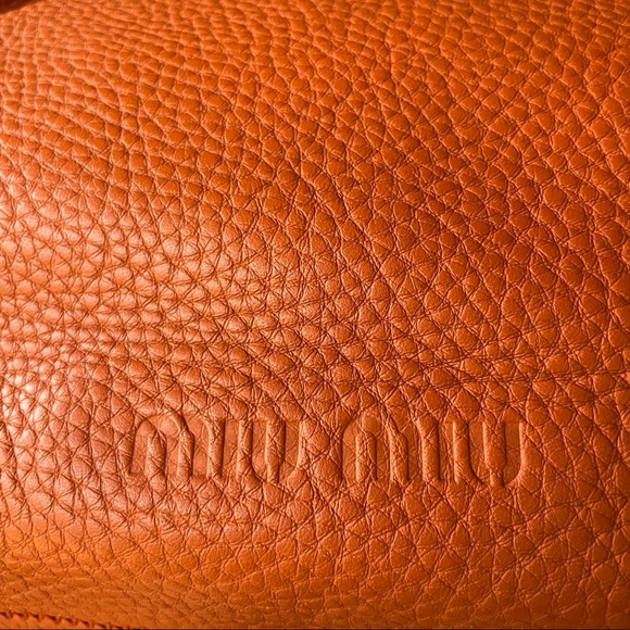 Vintage Miu Miu Y2K  Orange Pebbled Leather Handbag with Brass Studs - Picture 2 of 13